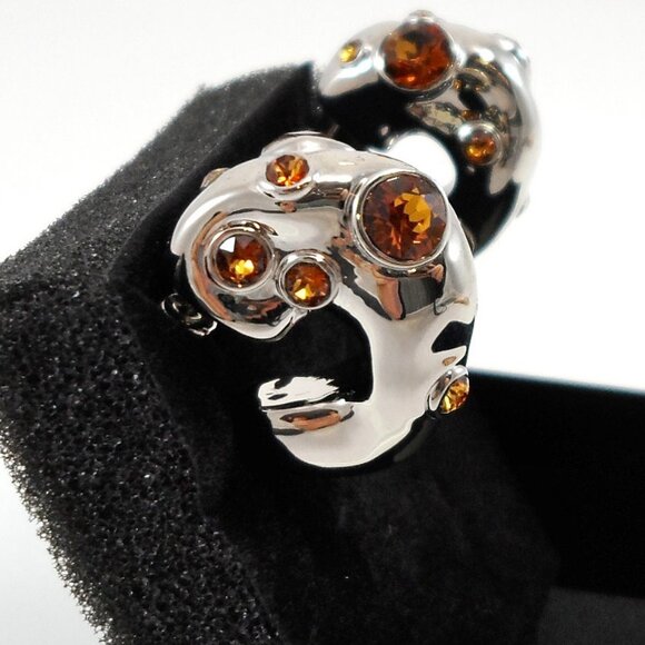 NWT$725 Dries Van Noten Brass Silver Colored Crystal Embellished Hoop Earrings - Picture 14 of 16